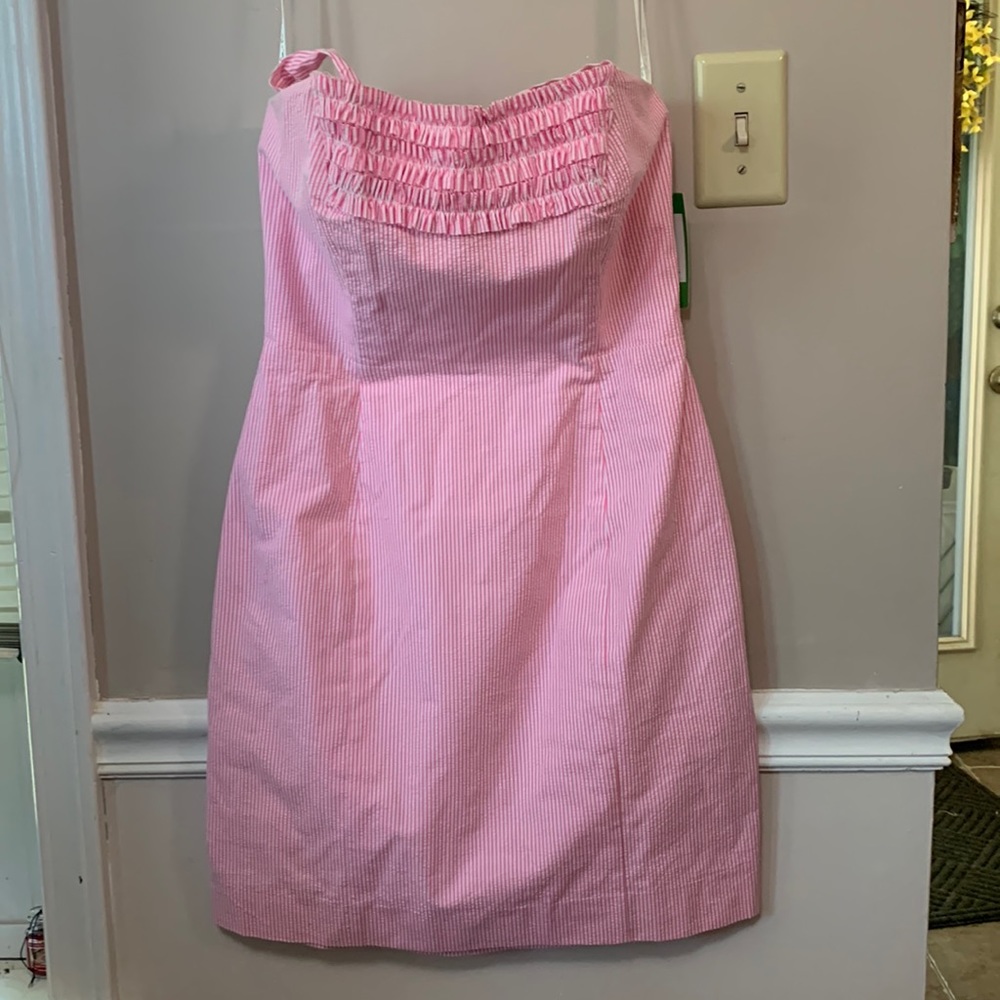 Lily Pulitzer Size 4 Pink Striped Seersucker Corset Halter Lined Short Dress NWT